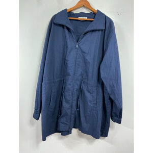 Womans All American Comfort Windbreaker Jacket 3X Blue Full Zip Draw String